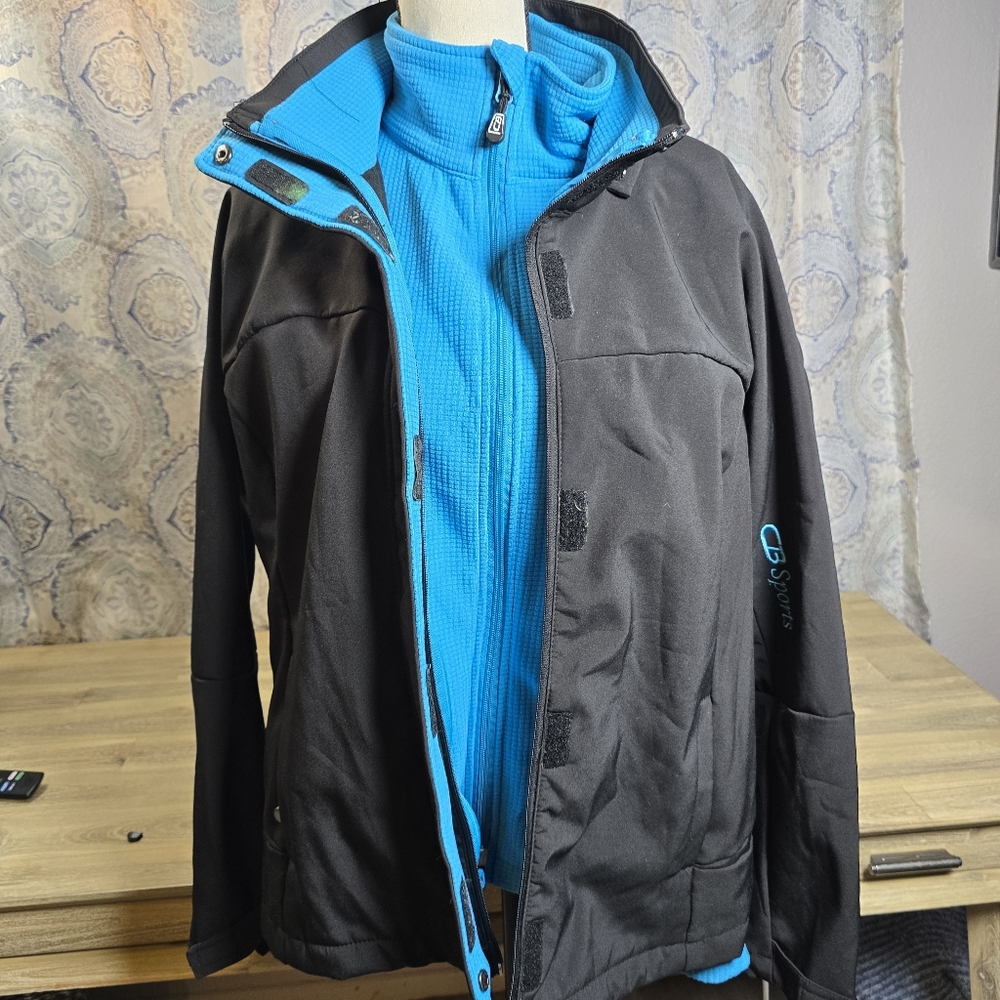 ✨ CB Sports 3-in-1 Softshell Jacket + Fleece Liner (Women’s XL) – Black & Electr